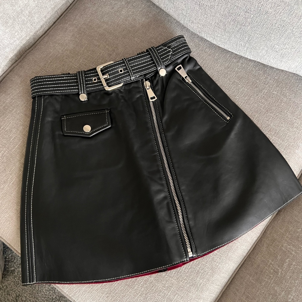 Maje Leather Mini Skirt With Belt